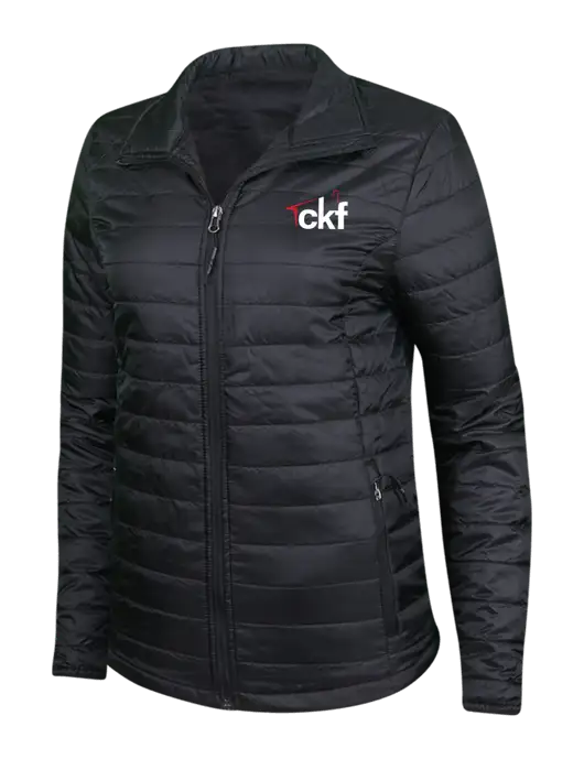 Womens Black Puffy Packable Jacket w/CKF Logo