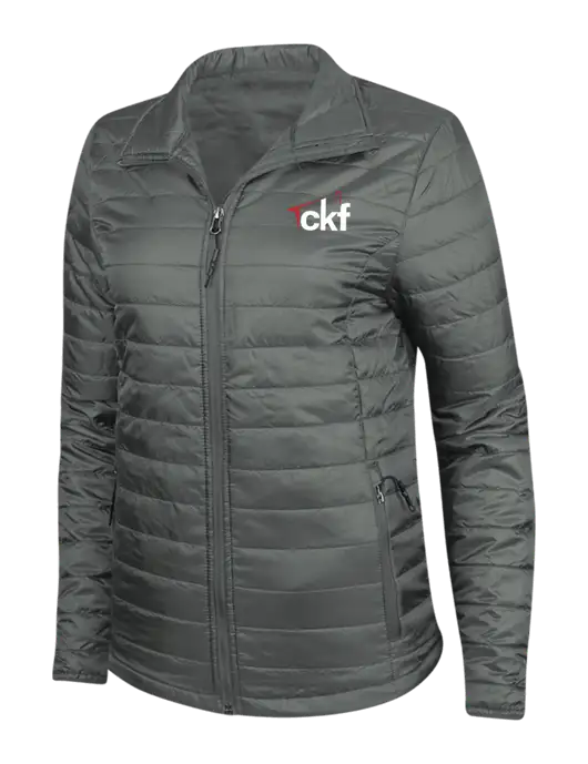 Dark Grey Womens Puffy Packable Jacket w/CKF Logo