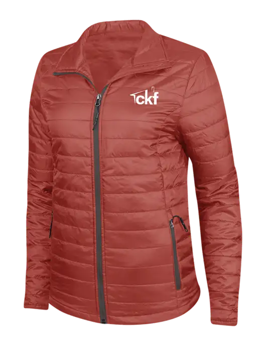 Dark Red Womens Puffy Packable Jacket w/CKF Logo