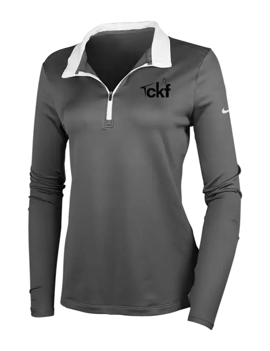 NIKE Dark Grey/White Womens Dry-Fit Stretch 1/2 Zip Cover-Up w/CKF Logo