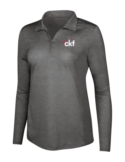 Dark Grey Heather Womens Posicharge Tri-Blend Wicking 1/4 Zip Pullover w/CKF Logo