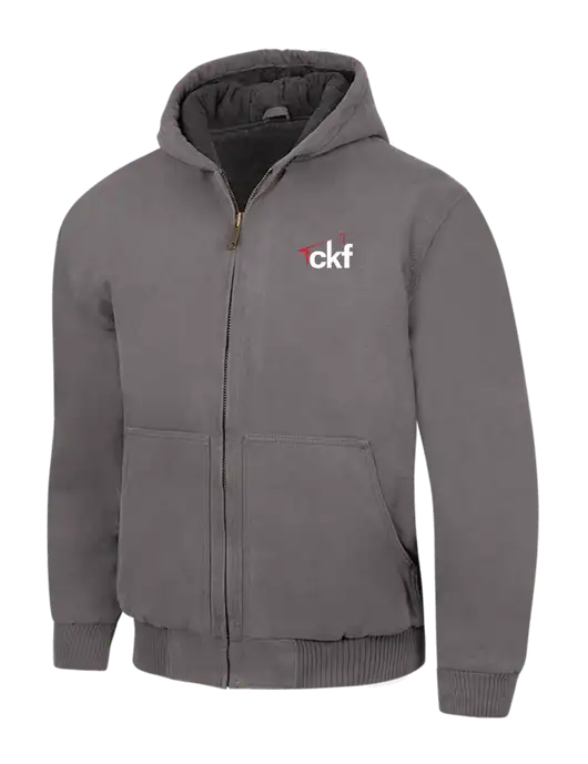 CornerStone Medium Grey Washed Duck Cloth Insulated Hooded Work Jacket w/CKF Logo