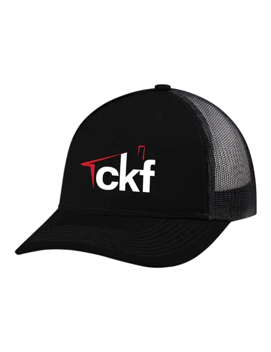 Snapback Ponytail Trucker Cap Black w/Black Mesh w/CKF Logo