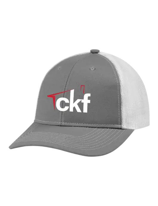 Snapback Ponytail Trucker Cap Light Medium Heather Grey w/White Mesh w/CKF Logo