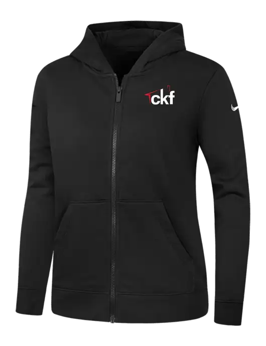 Nike Womens Club Fleece Sleeve Swoosh Full-Zip Black Hoodie w/CKF Logo