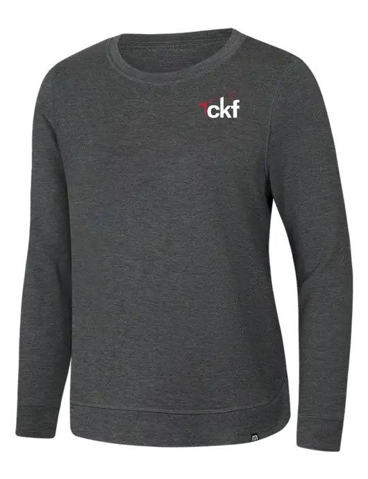 TravisMathew Womens Dark Grey Heather Lightweight Long Weekend Crew w/CKF Logo