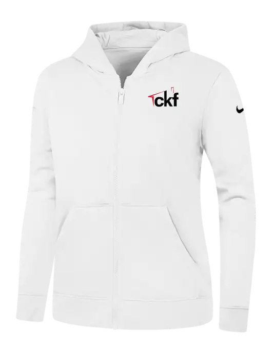 Nike Womens Club Fleece Sleeve Swoosh Full-Zip White Hoodie w/CKF Logo