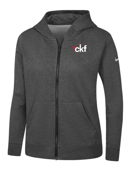 Nike Womens Club Fleece Sleeve Swoosh Full-Zip Charcoal Heather Hoodie w/CKF Logo