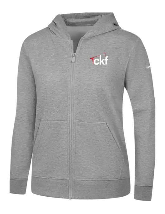 Nike Womens Club Fleece Sleeve Swoosh Full-Zip Dark Grey Heather Hoodie w/CKF Logo
