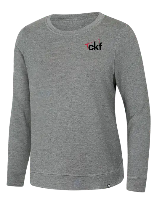 TravisMathew Womens Light Grey Heather Lightweight Long Weekend Crew w/CKF Logo