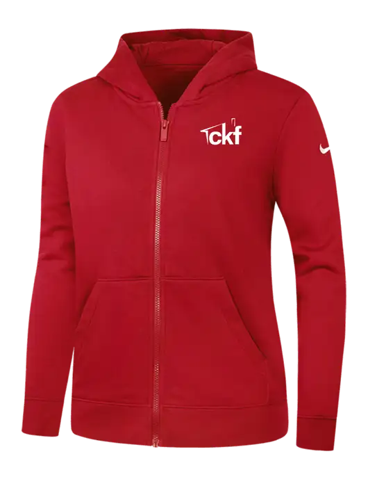 Nike Womens Club Fleece Sleeve Swoosh Full-Zip Red Hoodie w/CKF Logo