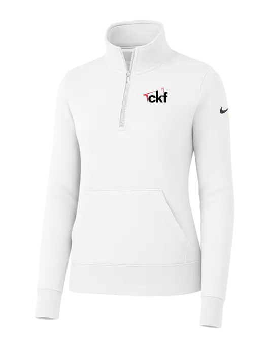 Nike Womens White Club Fleece Sleeve Swoosh 1/2-Zip w/CKF Logo