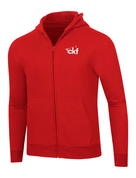 Bright Red 8.5 oz Ring Spun Zip Hooded Sweatshirt w/CKF Logo