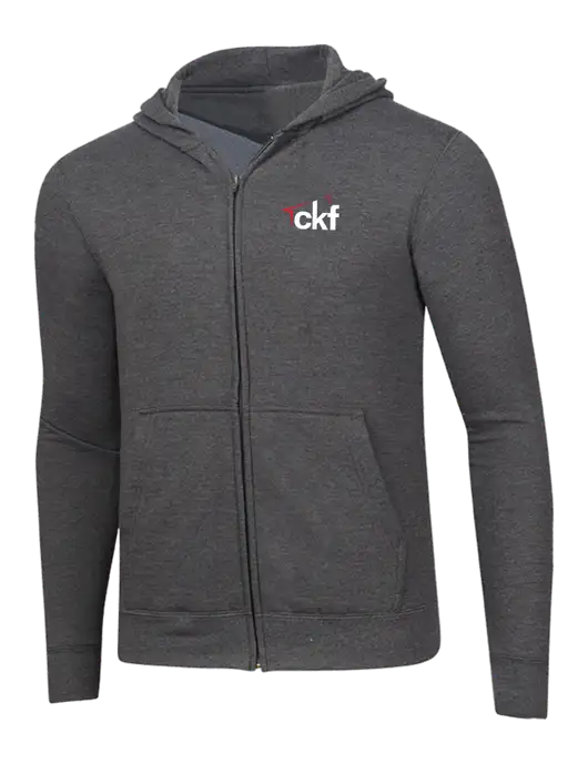 Dark Heather Grey 8.5 oz Ring Spun Zip Hooded Sweatshirt w/CKF Logo