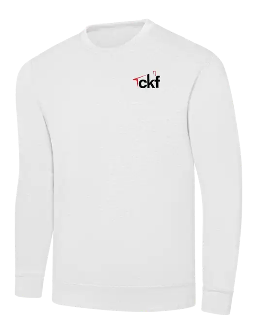 White 7.8 oz Ring Spun Crew Sweatshirt w/CKF Logo
