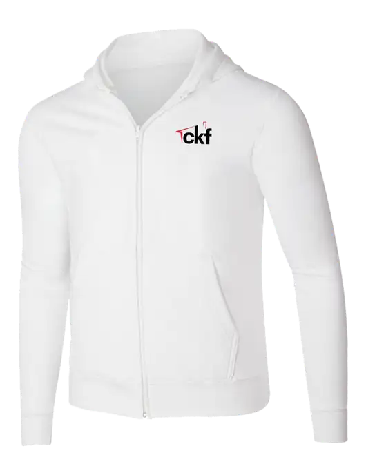 White 8.5 oz Ring Spun Zip Hooded Sweatshirt w/CKF Logo