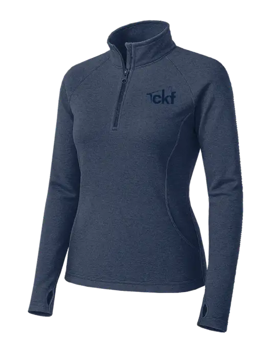 Navy Heather Womens Sport Wick Stretch 1/4 Zip Pullover w/CKF Logo