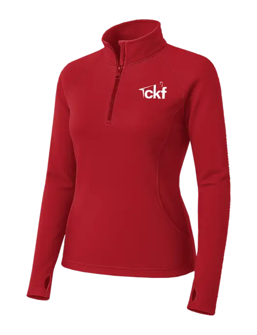 Red Womens Sport Wick Stretch 1/4 Zip Pullover w/CKF Logo