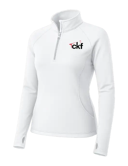 White Womens Sport Wick Stretch 1/4 Zip Pullover w/CKF Logo