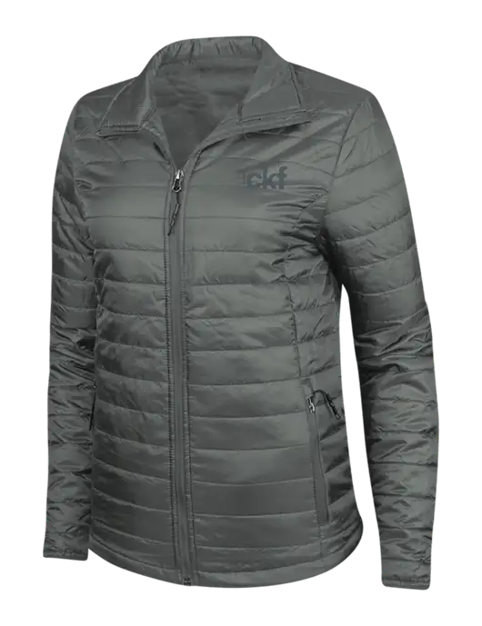 Dark Grey Womens Puffy Packable Jacket w/CKF Logo