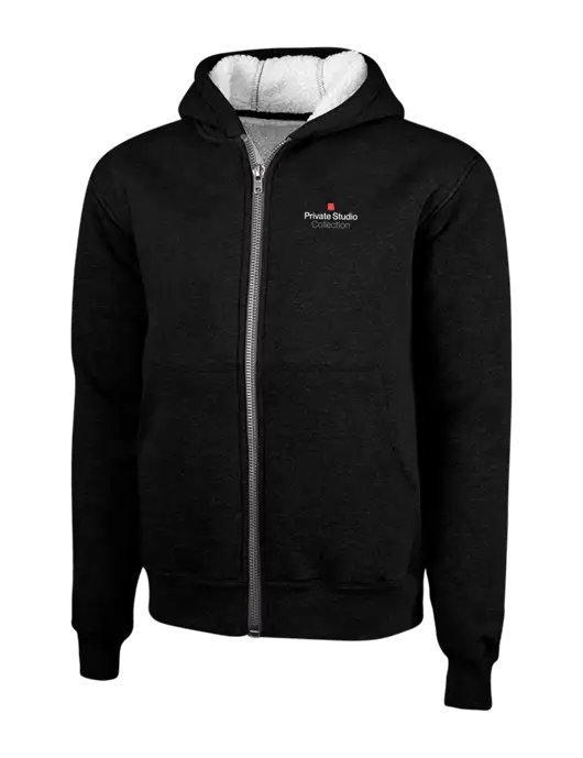 Cornerstone Black Heavyweight Sherpa Lined Hooded Fleece Jacket w/Private Studio Logo