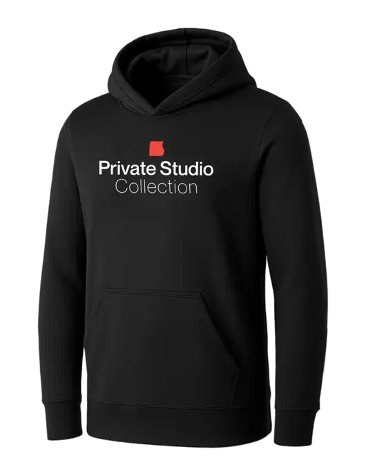Womens Black Core Fleece Pullover Hooded Sweatshirt w/Private Studio Logo