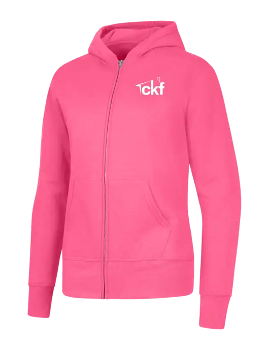 Neon Pink Womens Core Fleece Full-Zip Hooded Sweatshirt w/CKF Logo