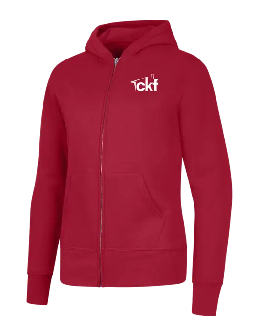 Red Womens Core Fleece Full-Zip Hooded Sweatshirt w/CKF Logo