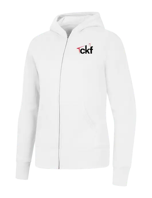 White Womens Core Fleece Full-Zip Hooded Sweatshirt w/CKF Logo