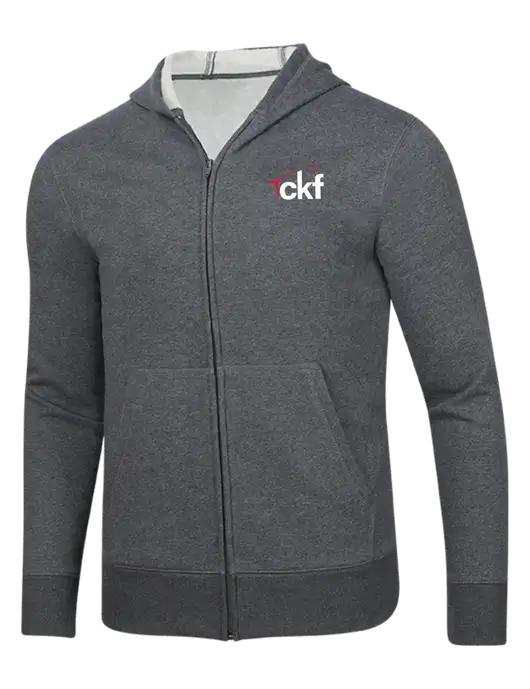 Full-Zip Dark Grey Heather Heavyweight Hooded Sweatshirt w/CKF Logo
